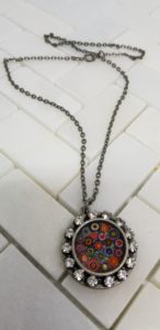 Millefiori pendant with rhinestones