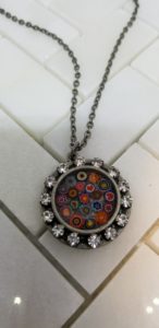 Millefiori pendant with rhinestones