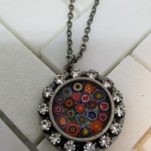 Millefiori pendant with rhinestones