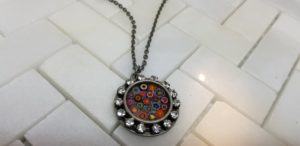 Millefiori pendant with rhinestones