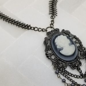 Gunmetal Pendant with leaf chain