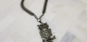 Owl pendant necklace with leaf chain
