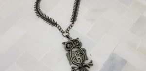 Owl pendant necklace with leaf chain