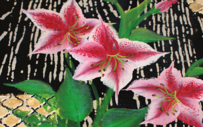 Learn to paint: Bright pink Azaleas over a mixed media background