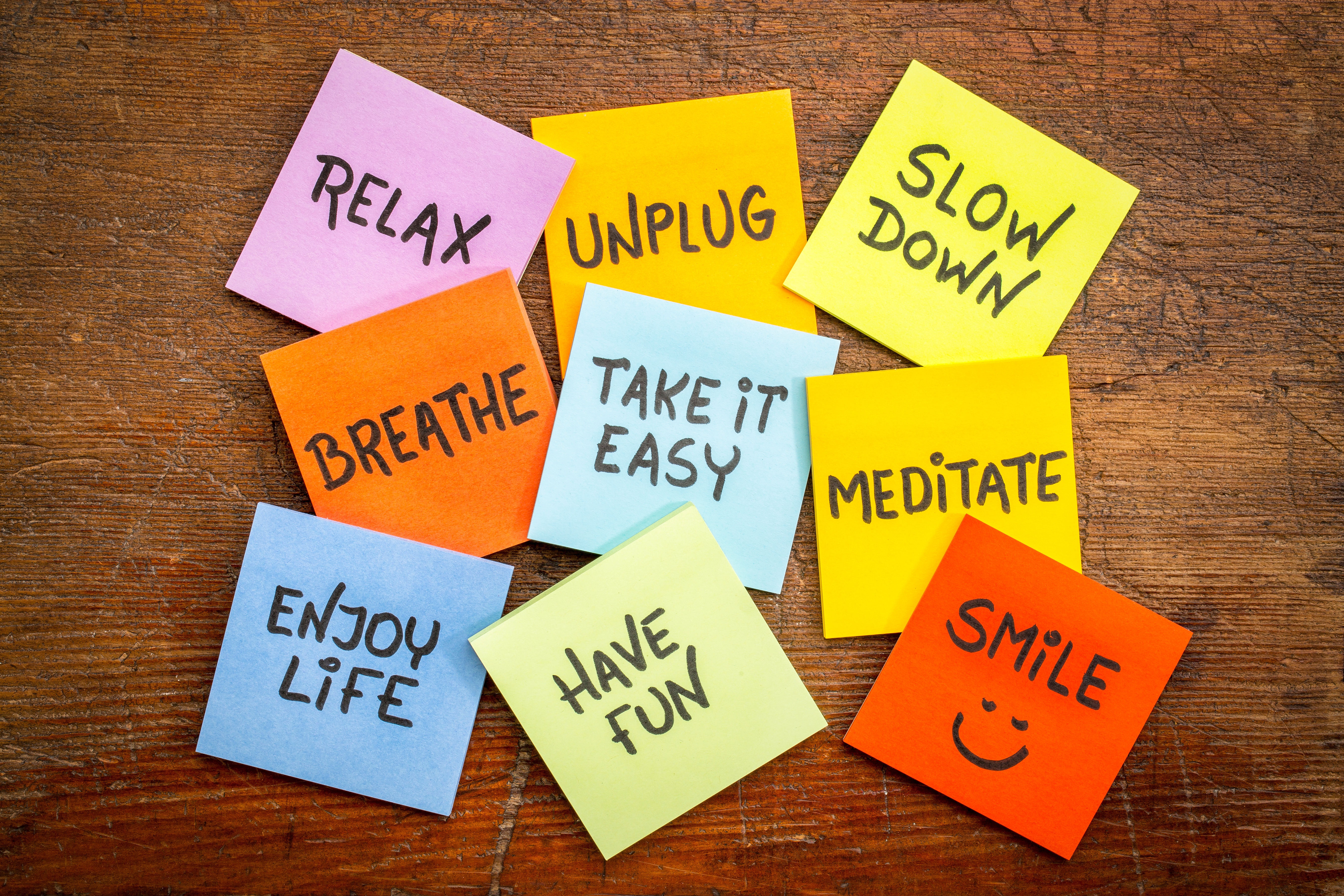 relax, unplug, slow down, smile concept Feel Good Summit