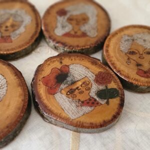 wood burned coasters